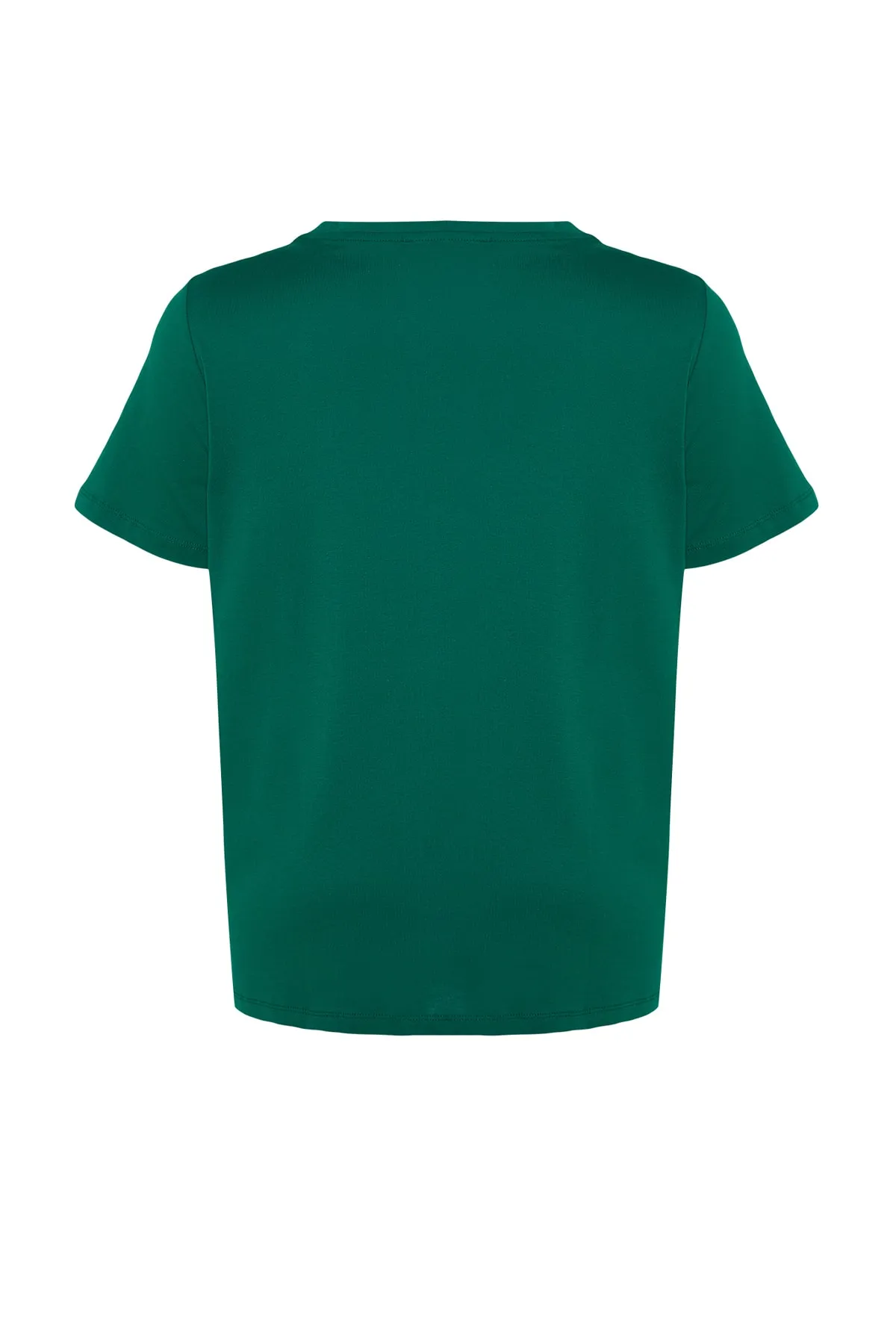 Trendyol Curve  Smaragdgrünes Basic-Strick-T-Shirt mit V-Ausschnitt TBBSS22BF0028