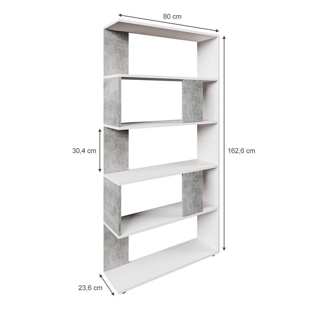 Vicco Raumteiler Bücherregal Standregal Groß Weiß Beton