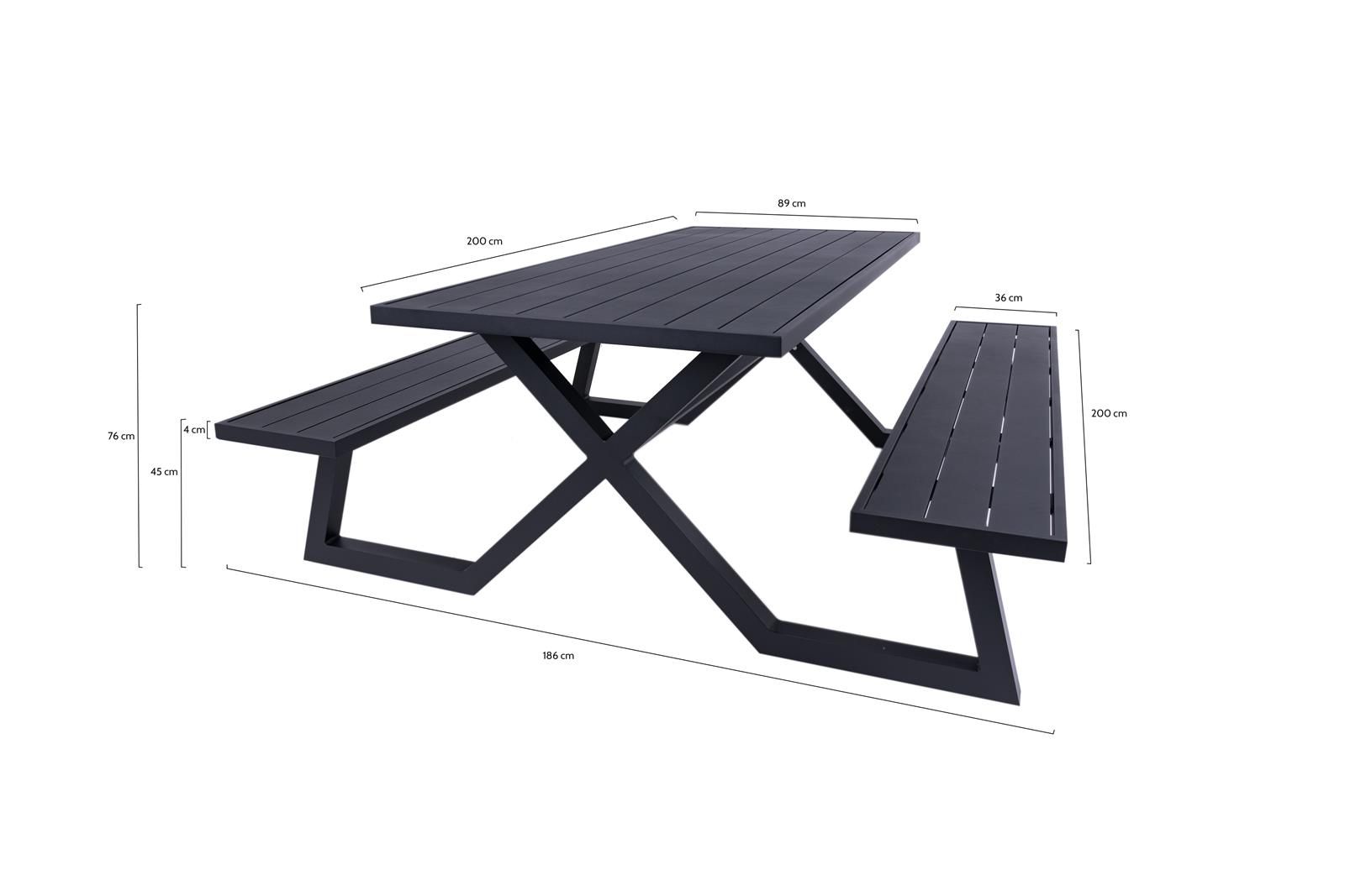 MaximaVida Dex 200 cm schwarzer Aluminium Picknicktisch