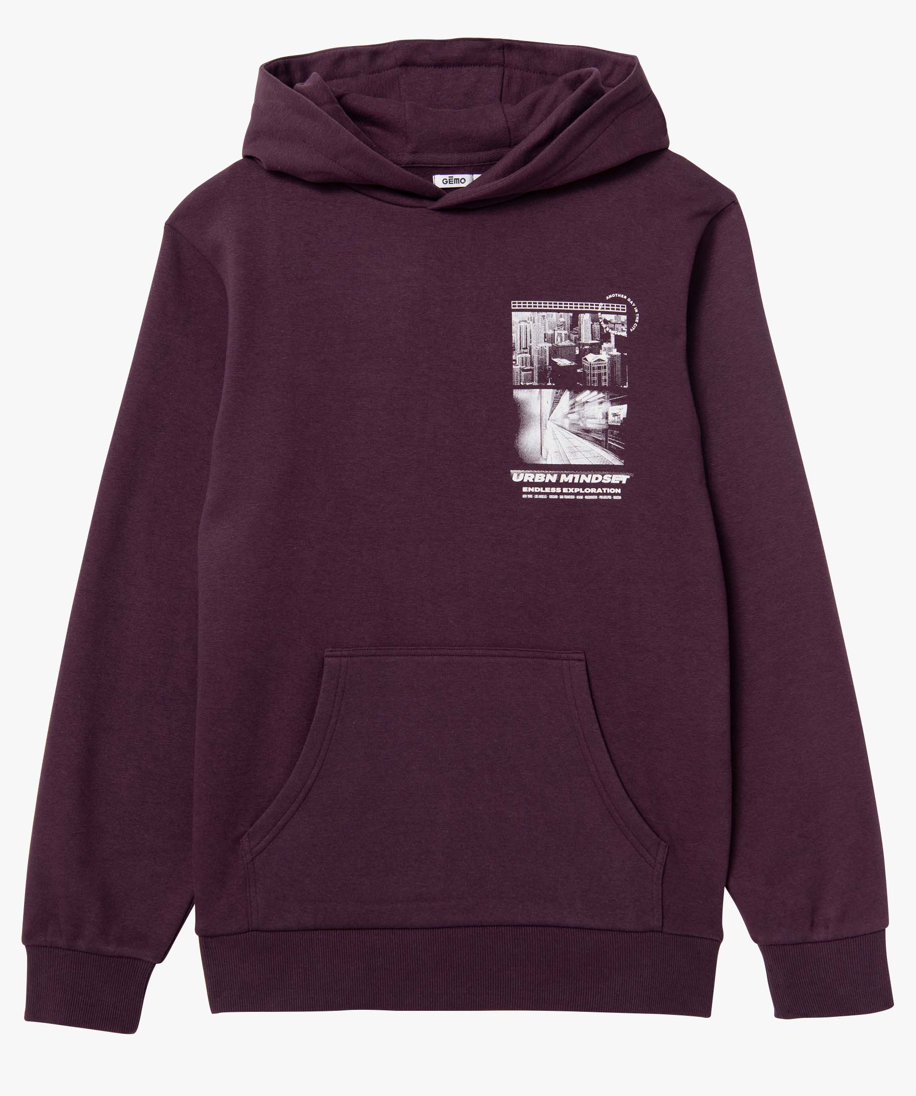 Sweat homme à capuche avec motif streetwear violet | GEMO