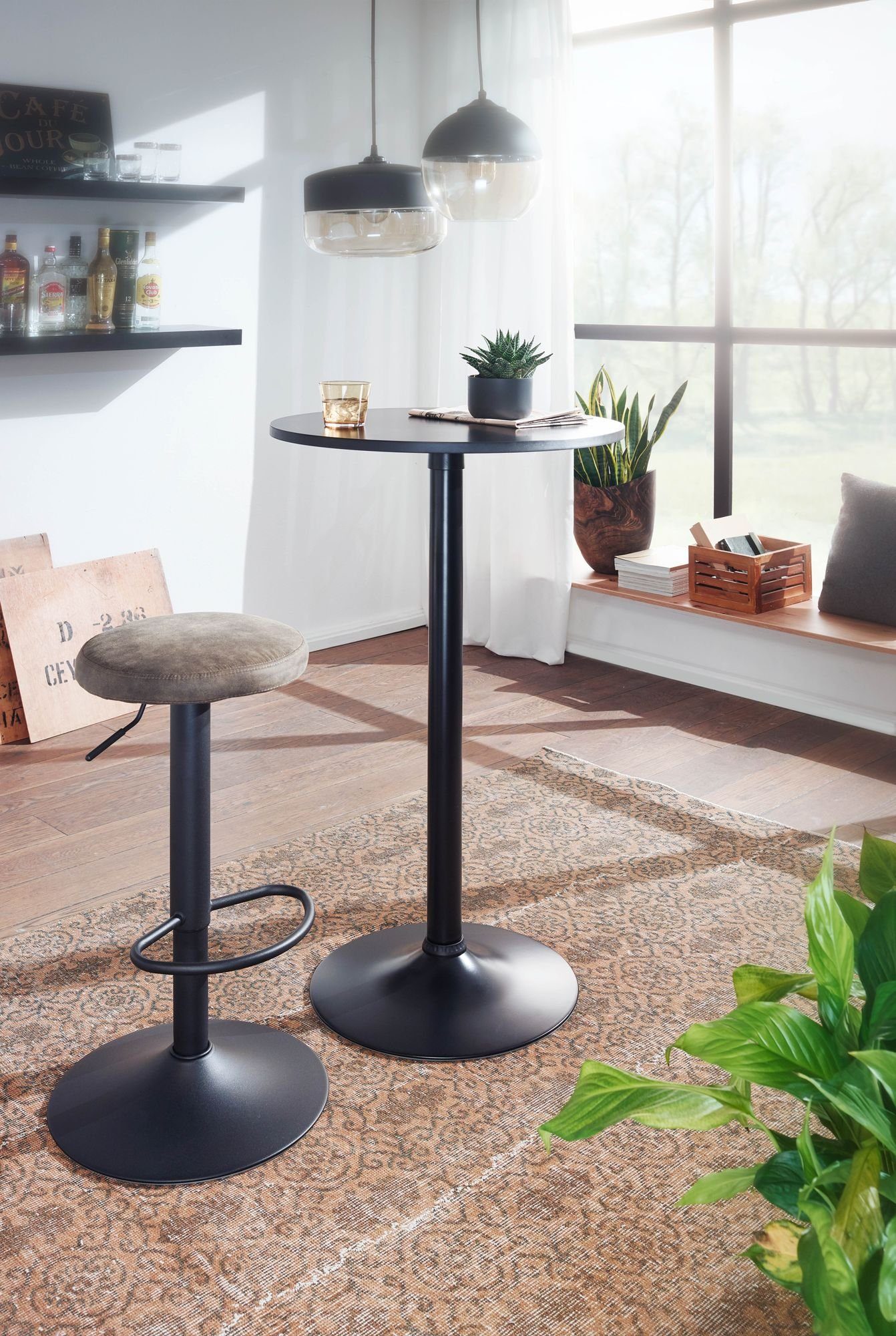 FINEBUY Bartisch FB58352 (Stehtisch Schwarz Ø 60 cm Metall / Holz Rund), Partytisch 100 cm Hoch, Bistrotisch Messetisch
