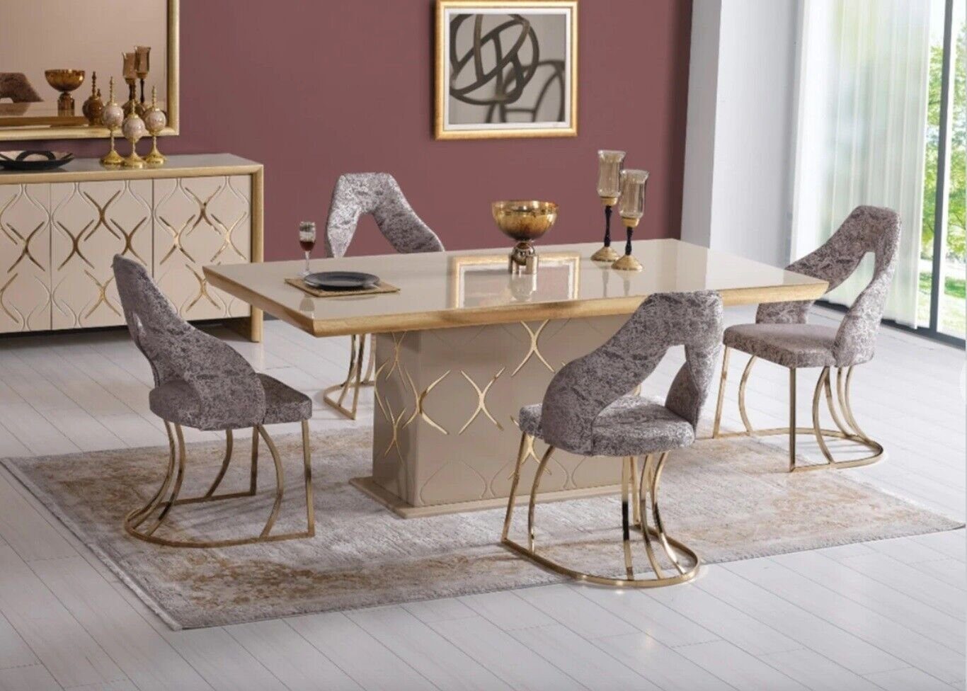 JVmoebel Wohnzimmer-Set Luxus Esszimmer Set Esstisch 4x Stühle Tisch Esstische Essgruppe 5tlg, (5-St), Made in Europa