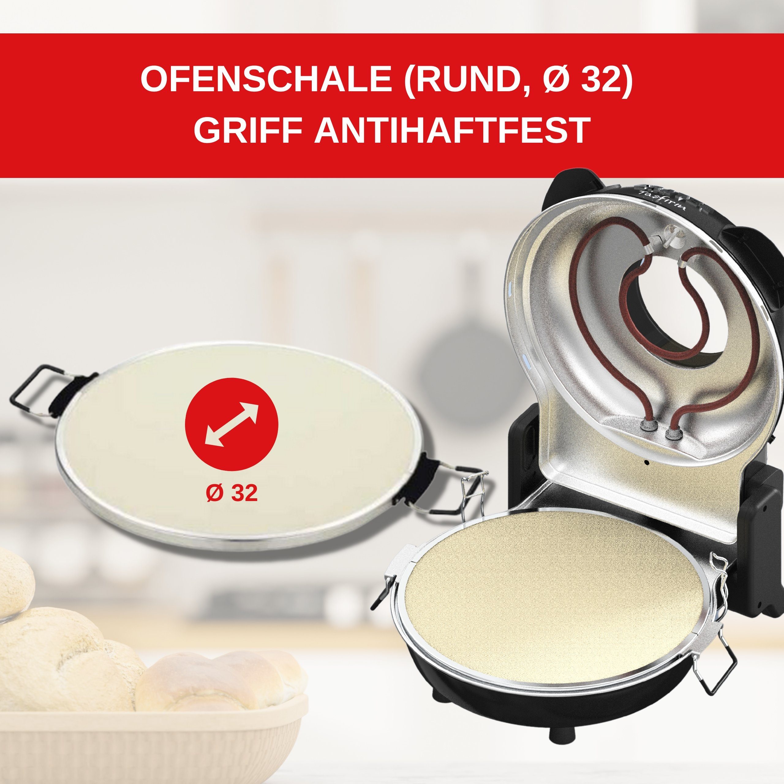 Eratec Minibackofen PM-27, Bis 400 Grad mit feuerfestem Naturstein/Pizza und Fladen uvm. in 3 Min