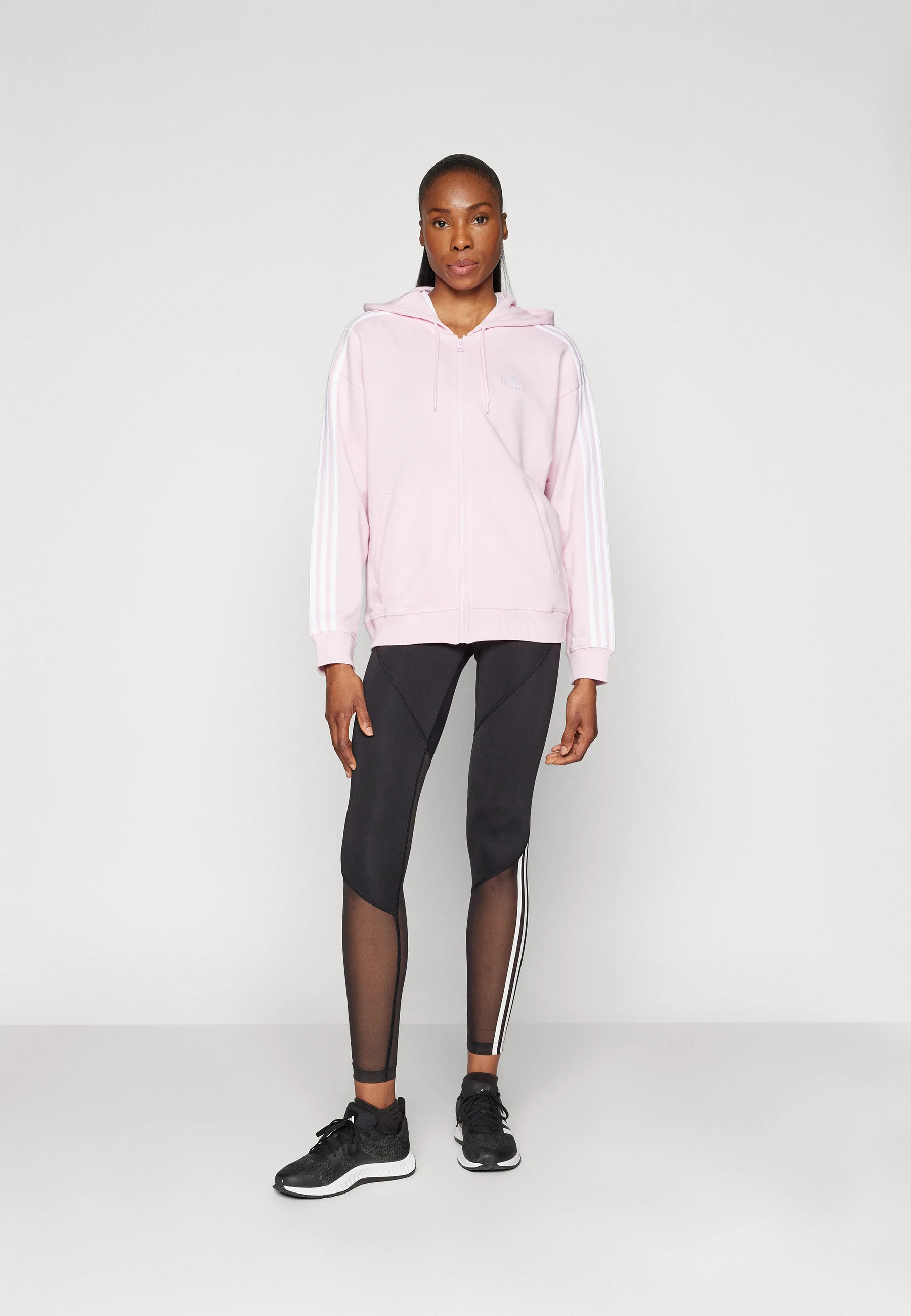 adidas Sportswear ESSENTIALS STRIPES - Sudadera con capucha y cremallera completa de gran tamaño