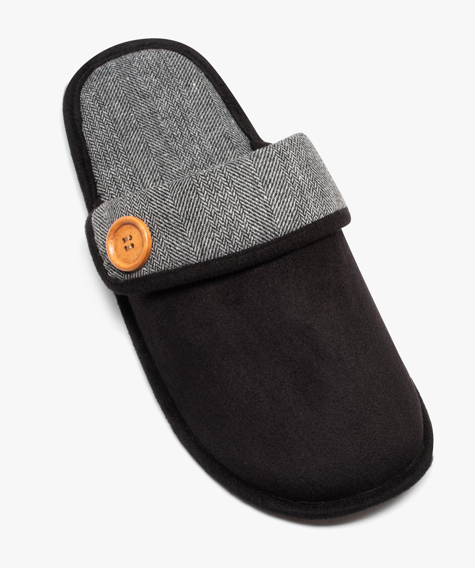 Chaussons homme en velours avec revers motif chevrons gris | GEMO