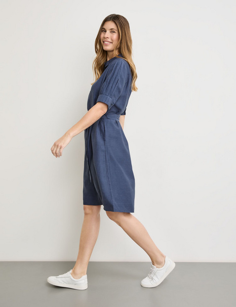 Blusenkleid mit Taillenband und Leinenanteil
