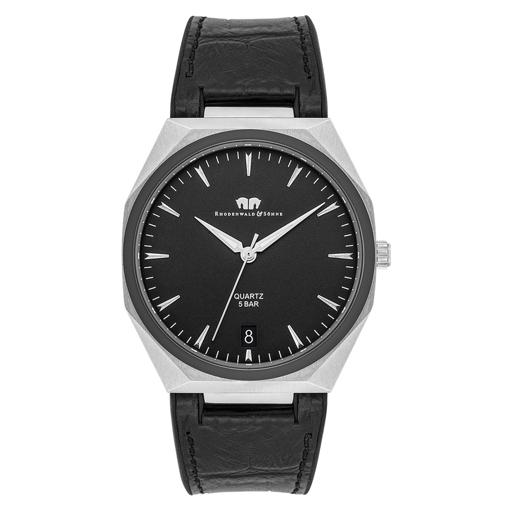 Rhodenwald & Söhne Montre à quartz Cooledge en Argent Cuir véritable/silicone en Noir Montre