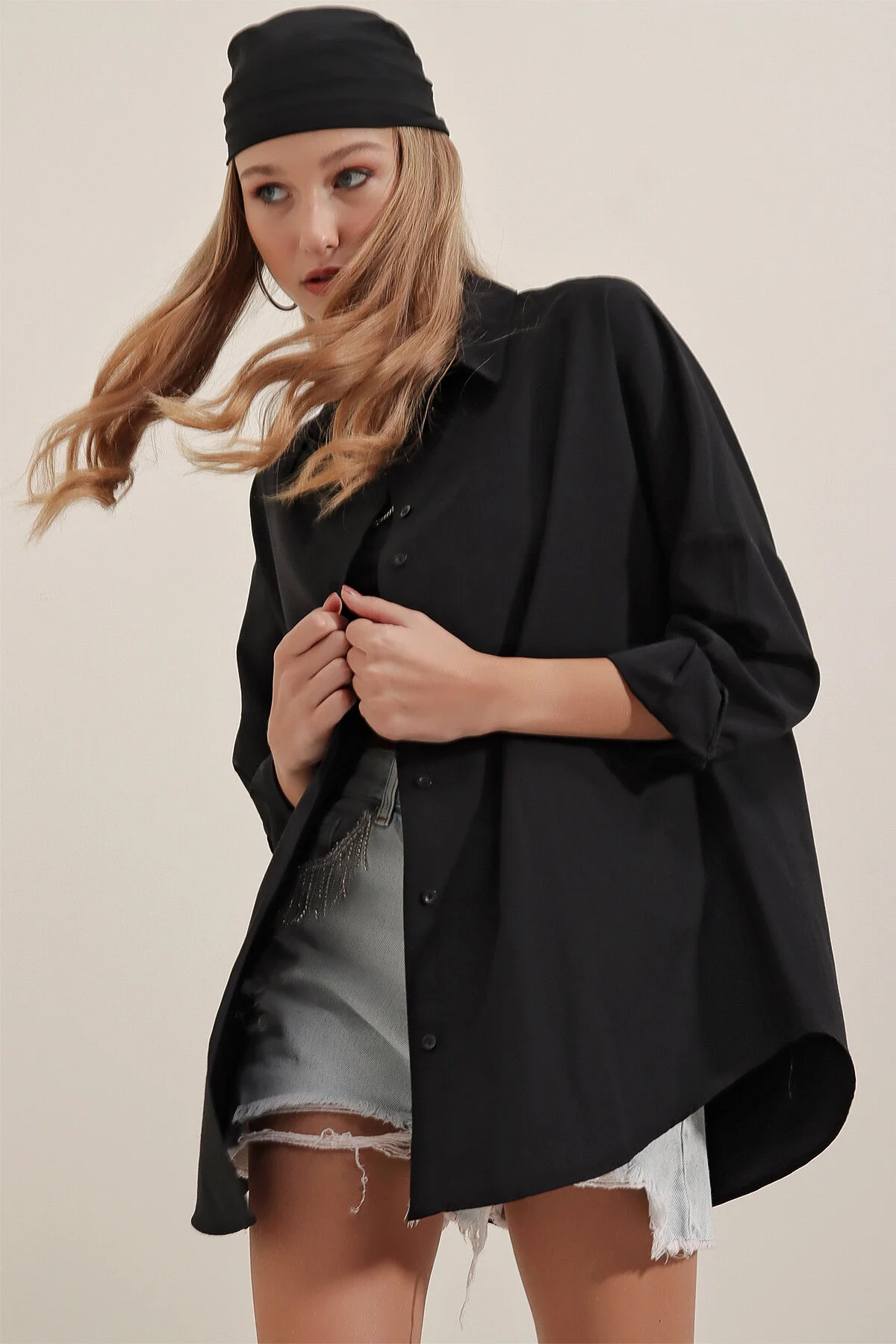 Bigdart  Schwarzes Oversize-Lang-Basic-Shirt für Damen 3900