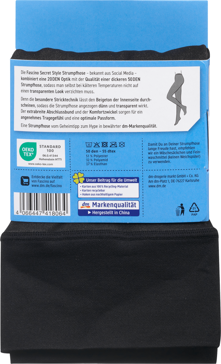 Strumpfhose Secret Style in Transparent-Optik schwarz Gr. 42/44, 50 DEN, 1 St
