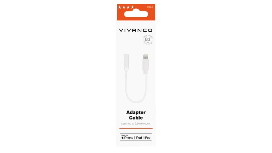 Vivanco Adapter Cable, Lightning Stecker auf 3,5mm Audio Buchse, 10cm