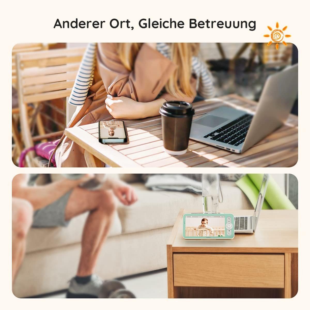 Boifun Babyphone 2K 3MP Video-Babyphone Babyphone mit Kamera 5-Zoll-LCD-Bildschirm, 2K HD-Bild, PT 355°/60°, 4-Fach Zoom, Weinen/Bewegung/Geräuscherkennung, automatische Verfolgung, Temperatur- und Luftfeuchtigkeitsmessung, Baby Monitor Halterung