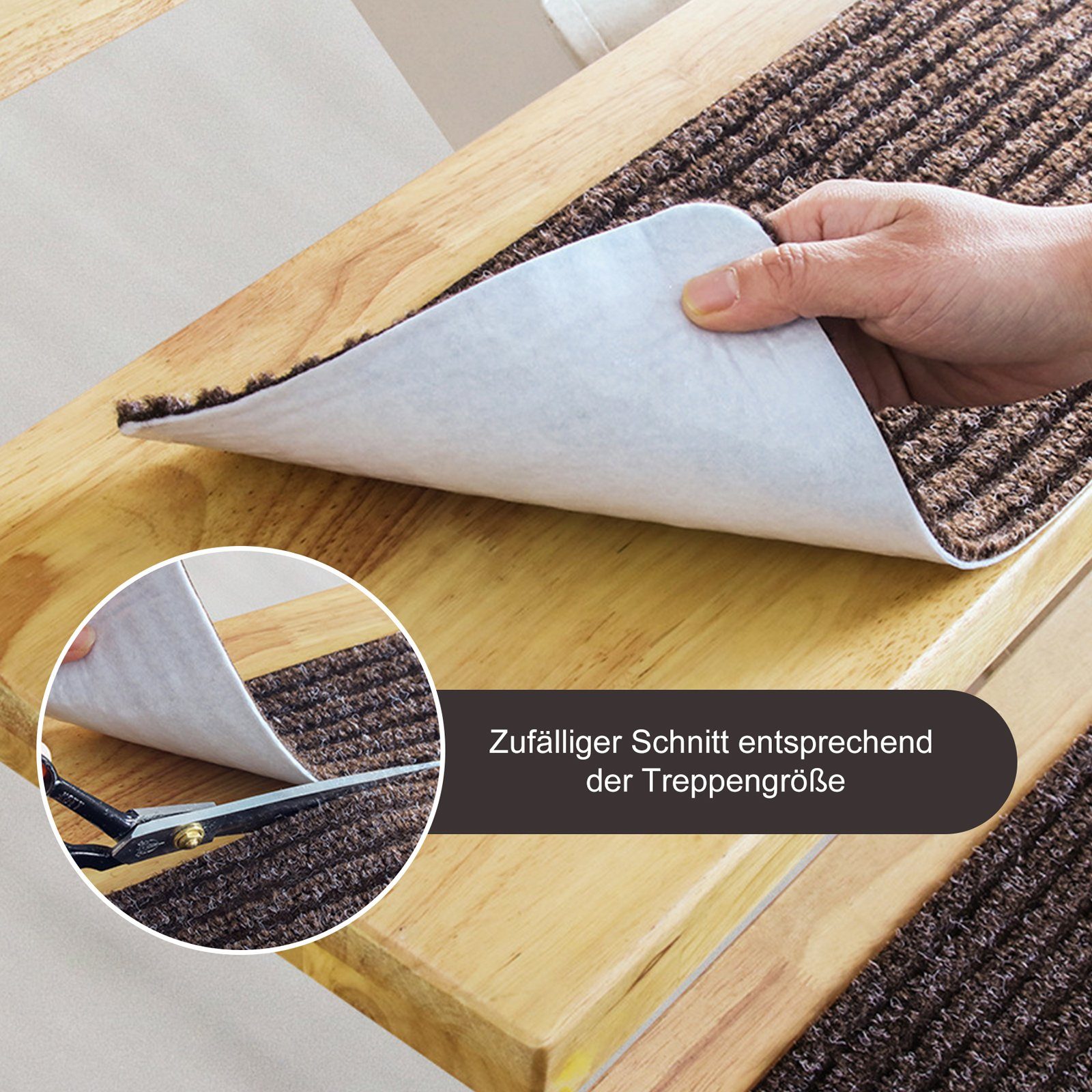 Stufenmatte 15-Tlg Stufenmatten 20X76 cm Treppenteppich Selbstklebend, CALIYO