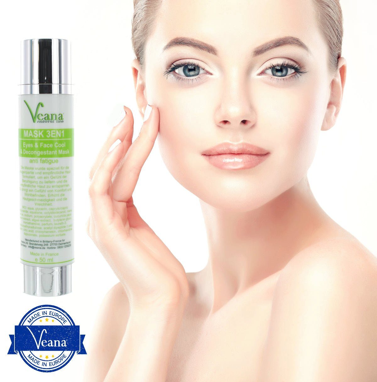 Veana Augenmaske 3in1 kühlende Rotalgen-Augenmaske gegen Schwellungen und Tränensäcke, Eye and Face Cool Mask mit Rotalgen-Extrakt und Meeresmineralien