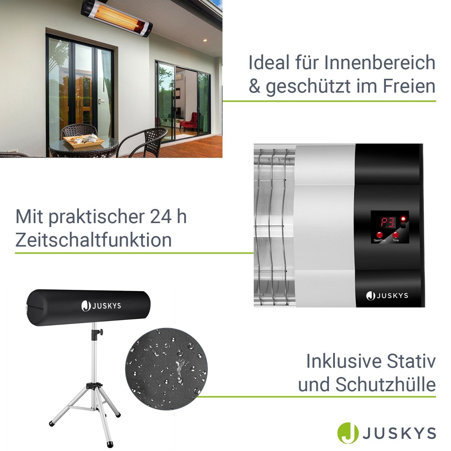 Juskys Infrarotstrahler Kajo, mit Sparmodus, IR-Fernbedienung, praktische Zeitschaltuhr