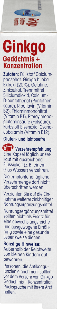Ginkgo Gedächtnis + Konzentration Kapseln, 40 St., 20 g