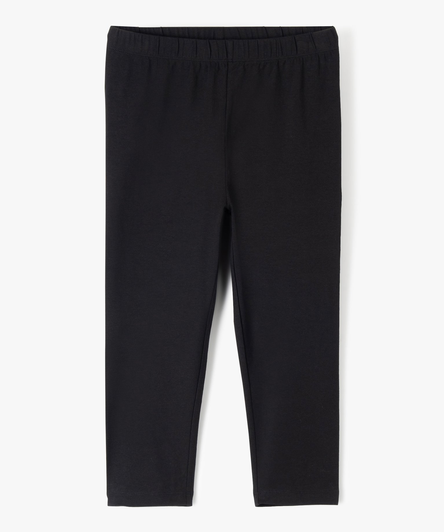 Legging fille uni longueur genoux en coton extensible noir | GEMO