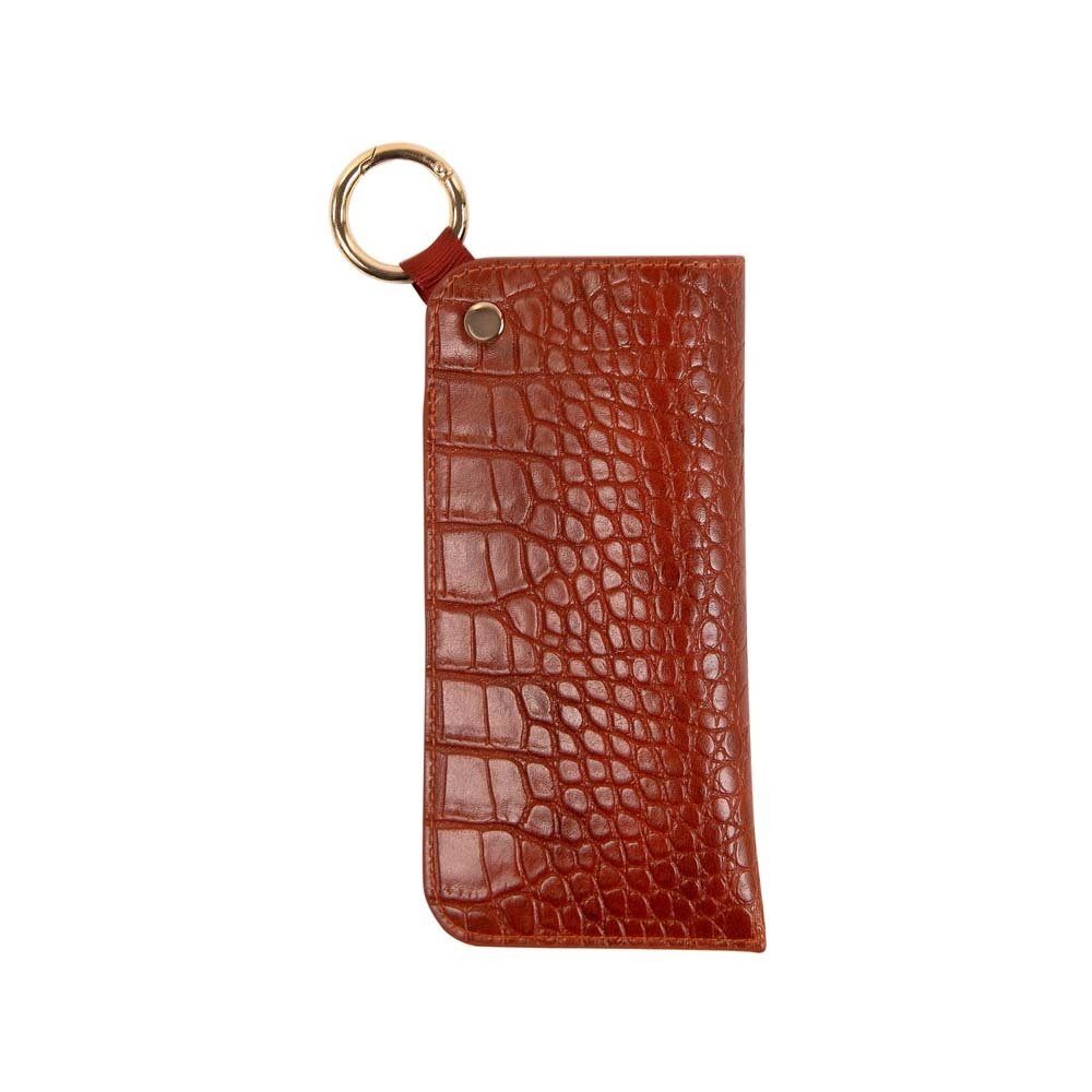 ARTEBENE MAJOIE Brillenetui Kroko Cognac veganes Material, mit Karabinerhaken