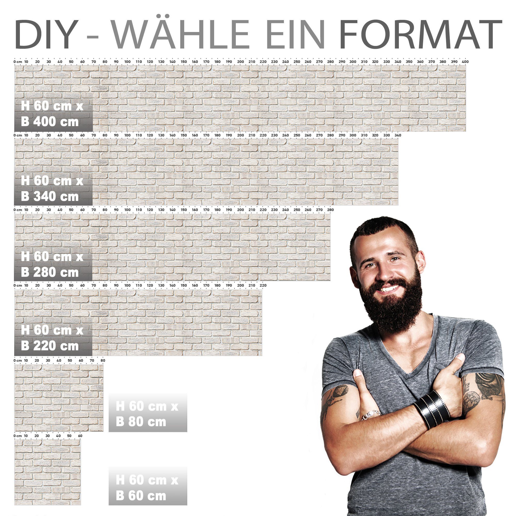 Stickerprofis Küchenrückwand GEKALKTE WAND, (Premium), 1,5mm, selbstklebend, hält auf besonders vielen Öberflächen