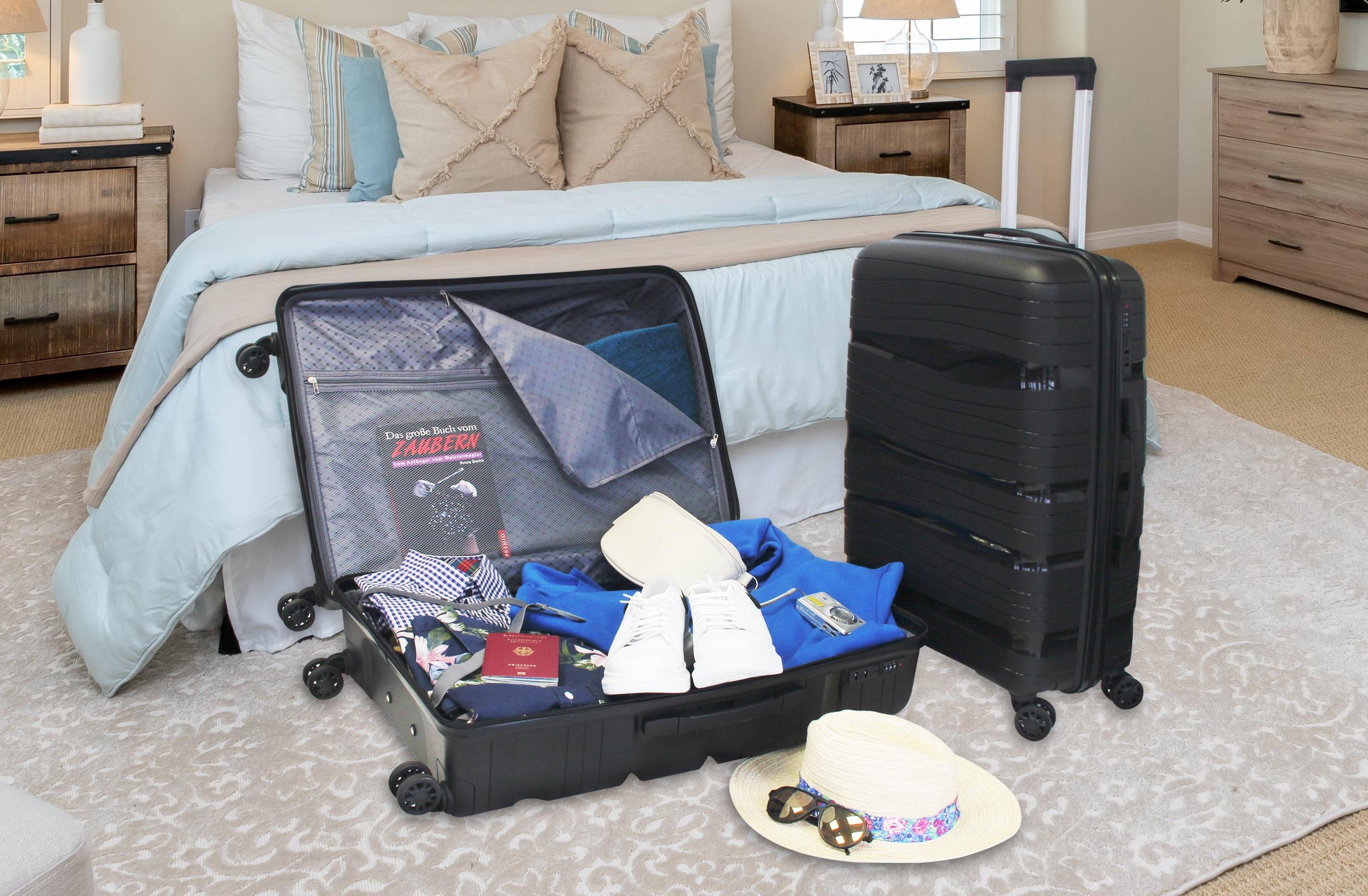 Frentree Koffer 360° drehbar mit TSA-Zahlenschloss, 4 Rollen, Trolley (3 Größen: Handgepäck/L/XL oder SET) aus ABS Kunststoff