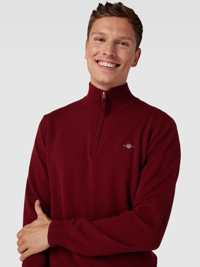 Strickpullover aus Wolle mit kurzem Reißverschluss in bordeaux rot