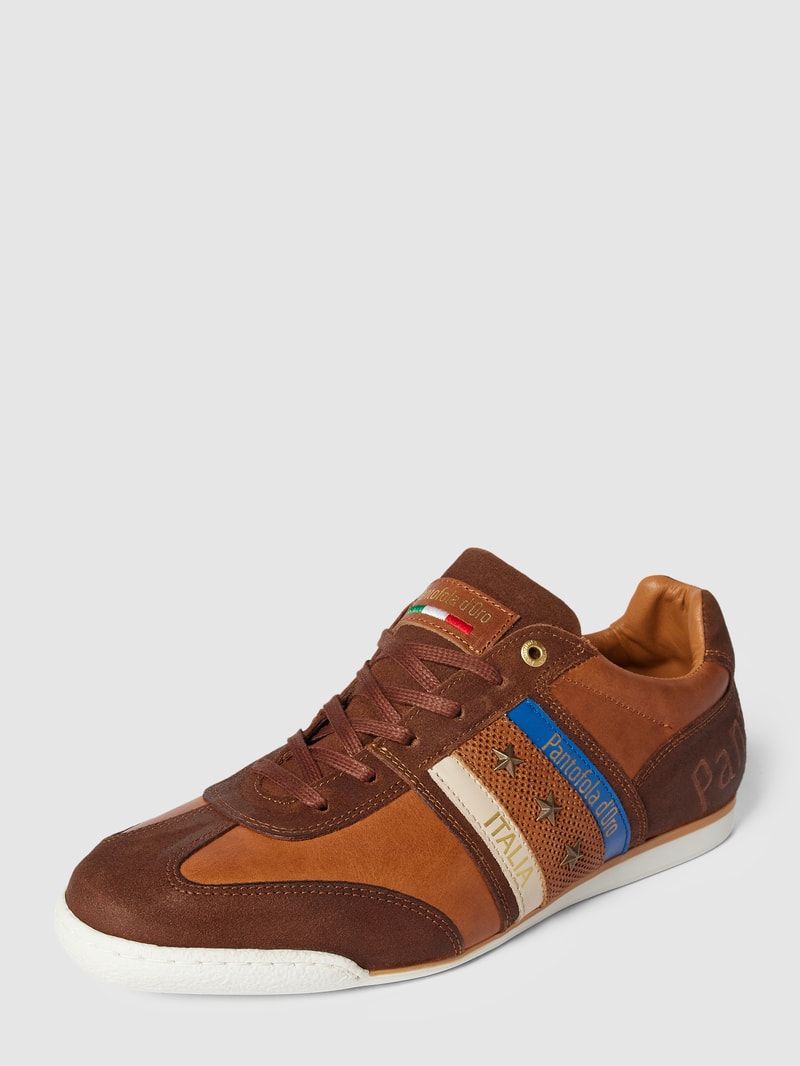 Sneaker mit Kontrastbesatz Modell 'IMOLA' in cognac