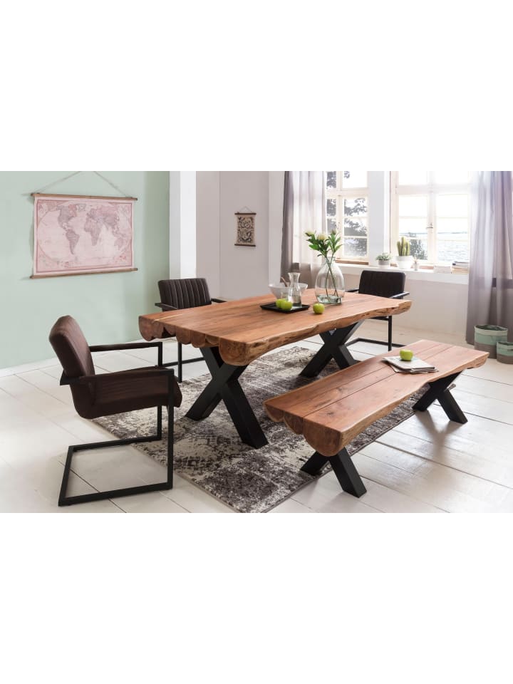 KADIMA DESIGN Esstisch Massiv Akazie, Industrial, Handgefertigt, XXL Tisch, X-Beine günstig kaufen onesize