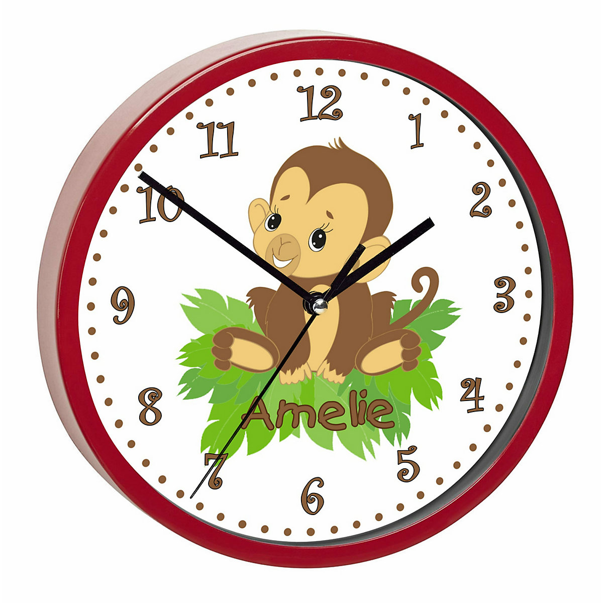 Kinder Wanduhr laufruhig personalisiert mit Name Affenbaby