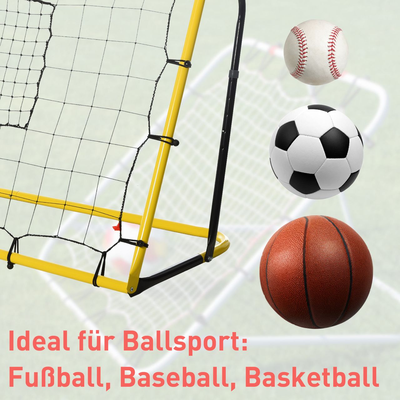 HOMCOM Kickback Fußball Rebounder Tor Rückprallwand Netz für Fußball Gelb Schwarz 184 x 63 x 123 cm