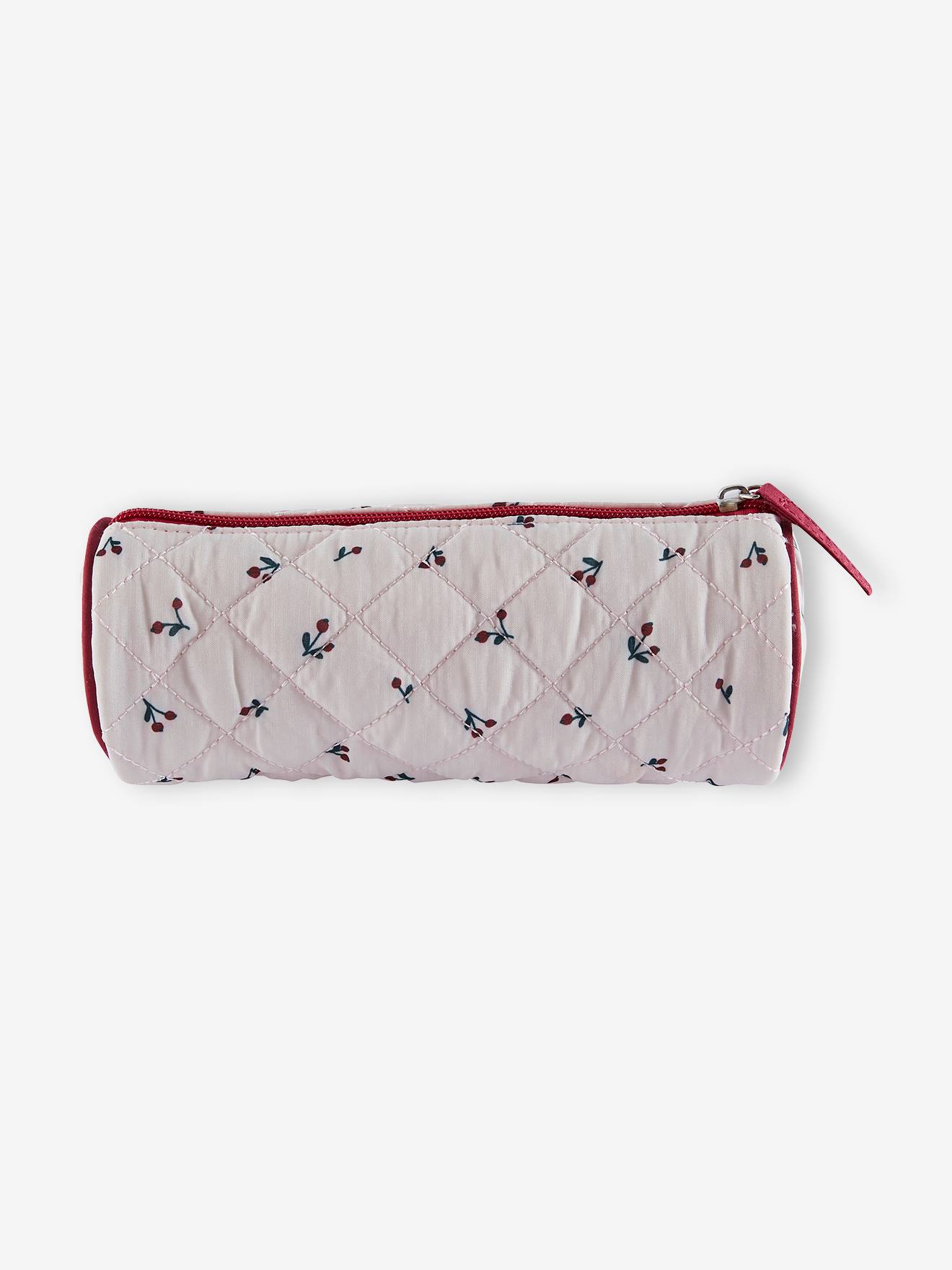 Trousse matelassée motifs cerises fille rose imprimé