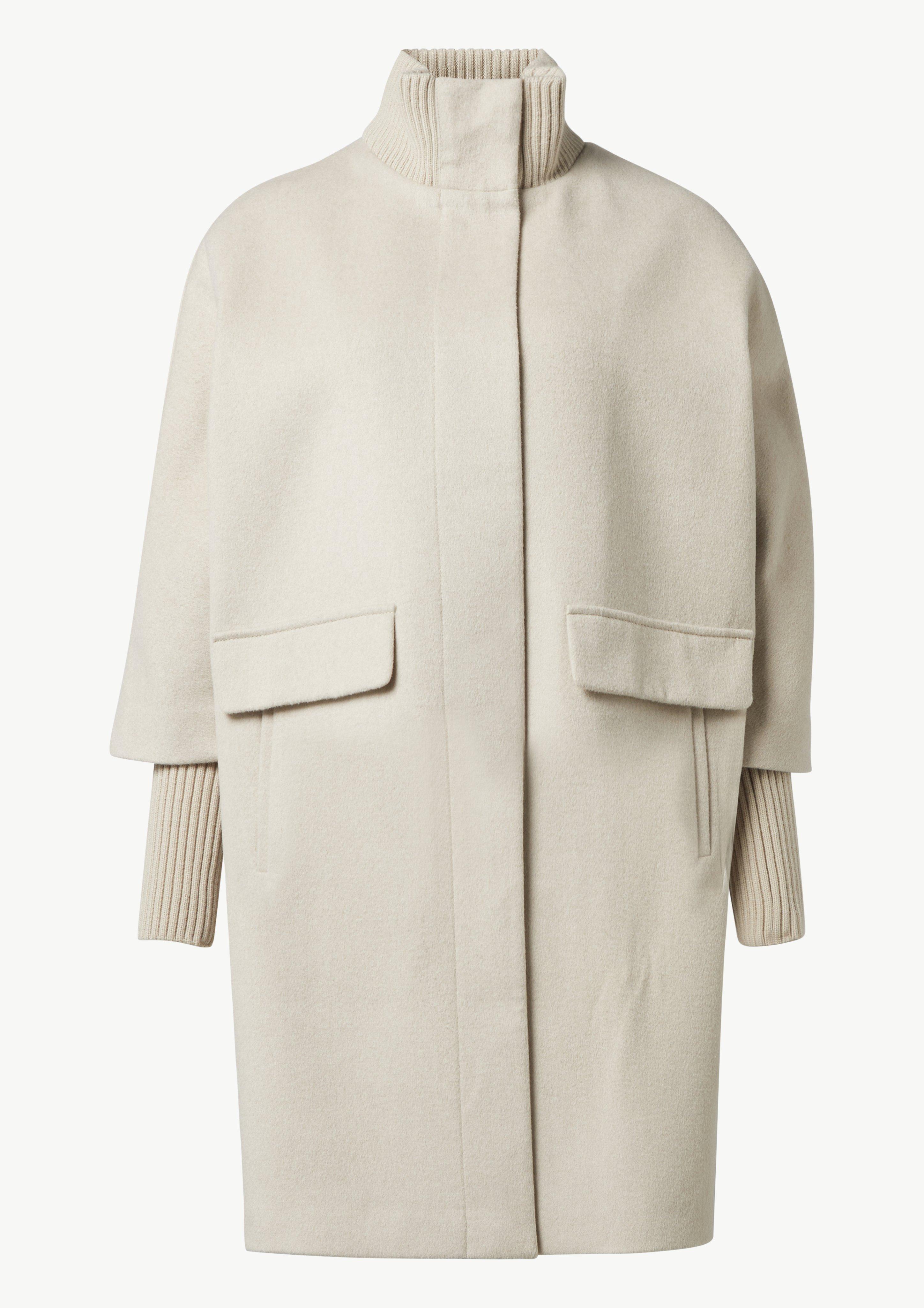 Wollmix-Cape mit gestricktem Kragen - beige