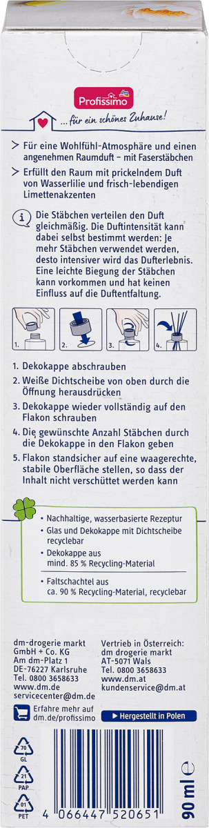 Duftstäbchen Raumduft Wasserlilie & Limette, 90 ml