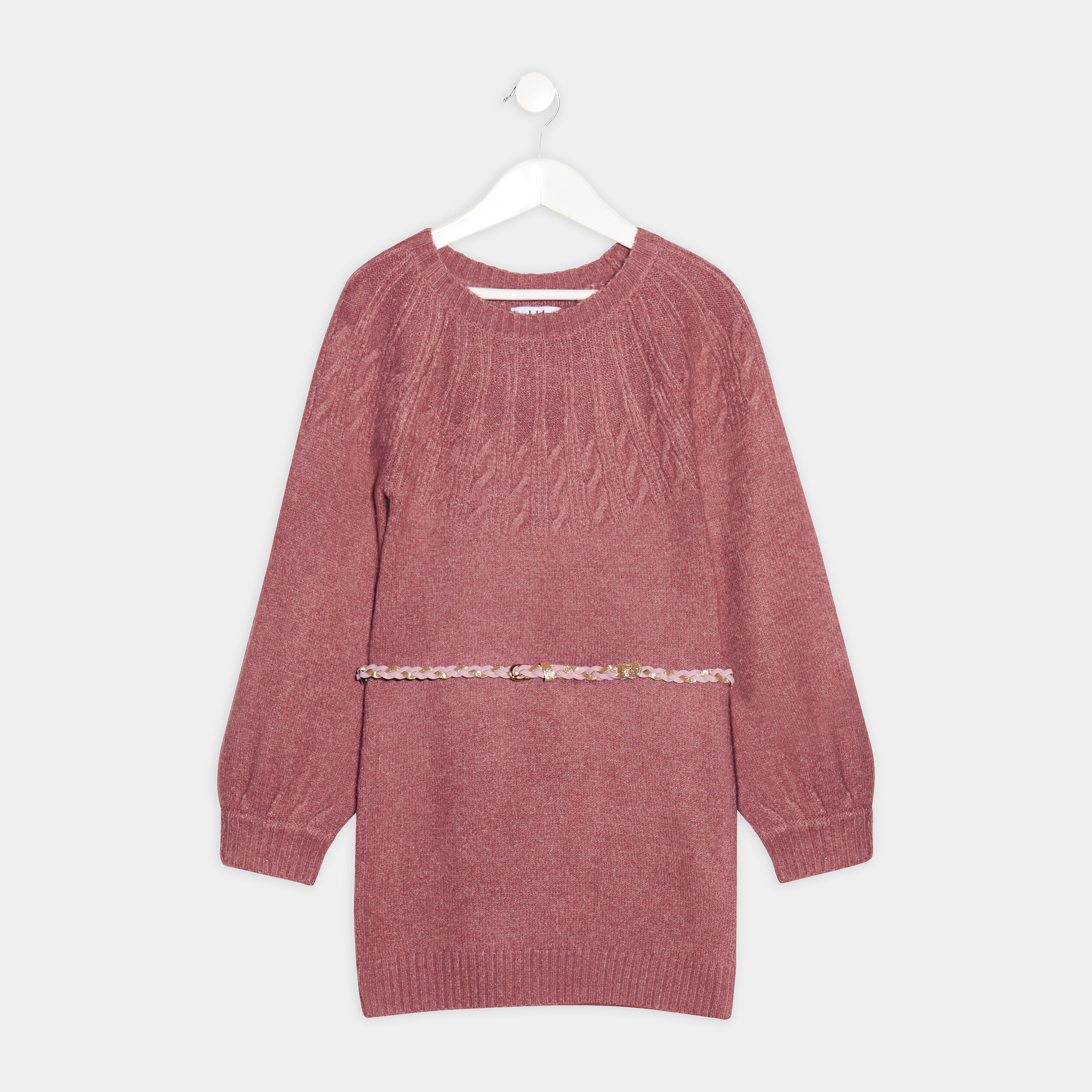 Robe pull droite ceinturée violet foncé fille | La Halle