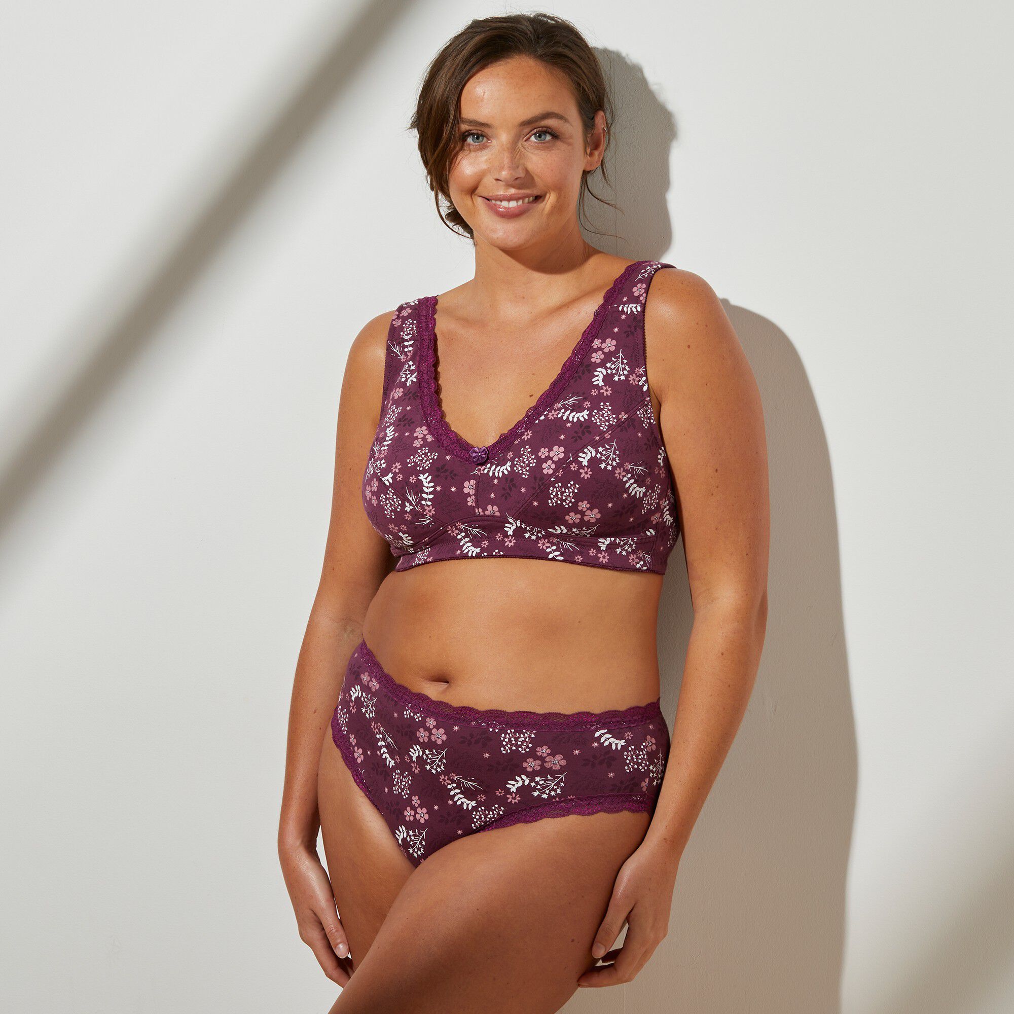 Soutien-gorge grand maintien coton imprimé fleuri 