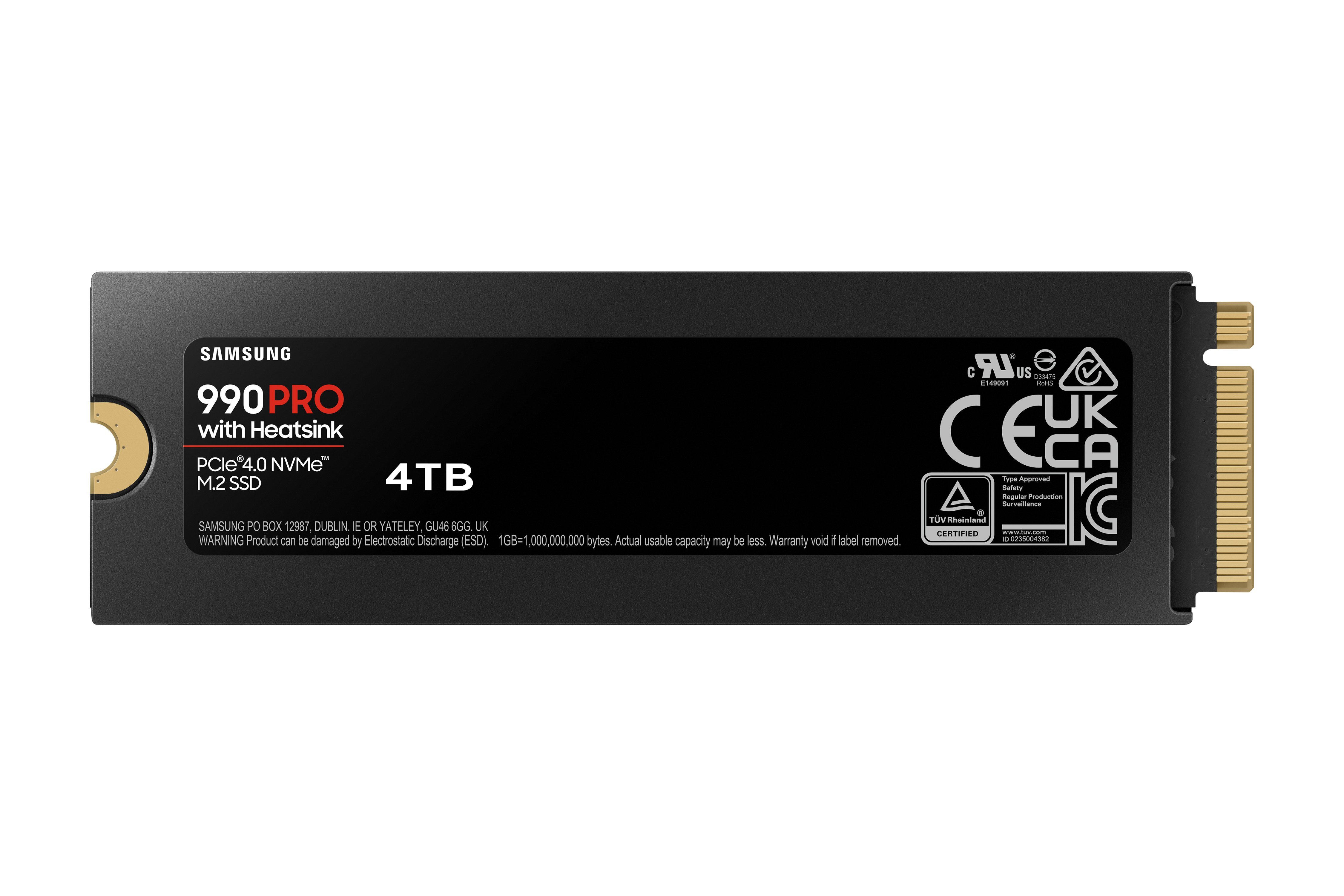 Samsung 990 PRO Heatsink interne SSD (4TB) 7450 MB/S Lesegeschwindigkeit, 6900 MB/S Schreibgeschwindigkeit, mit Kühlkörper