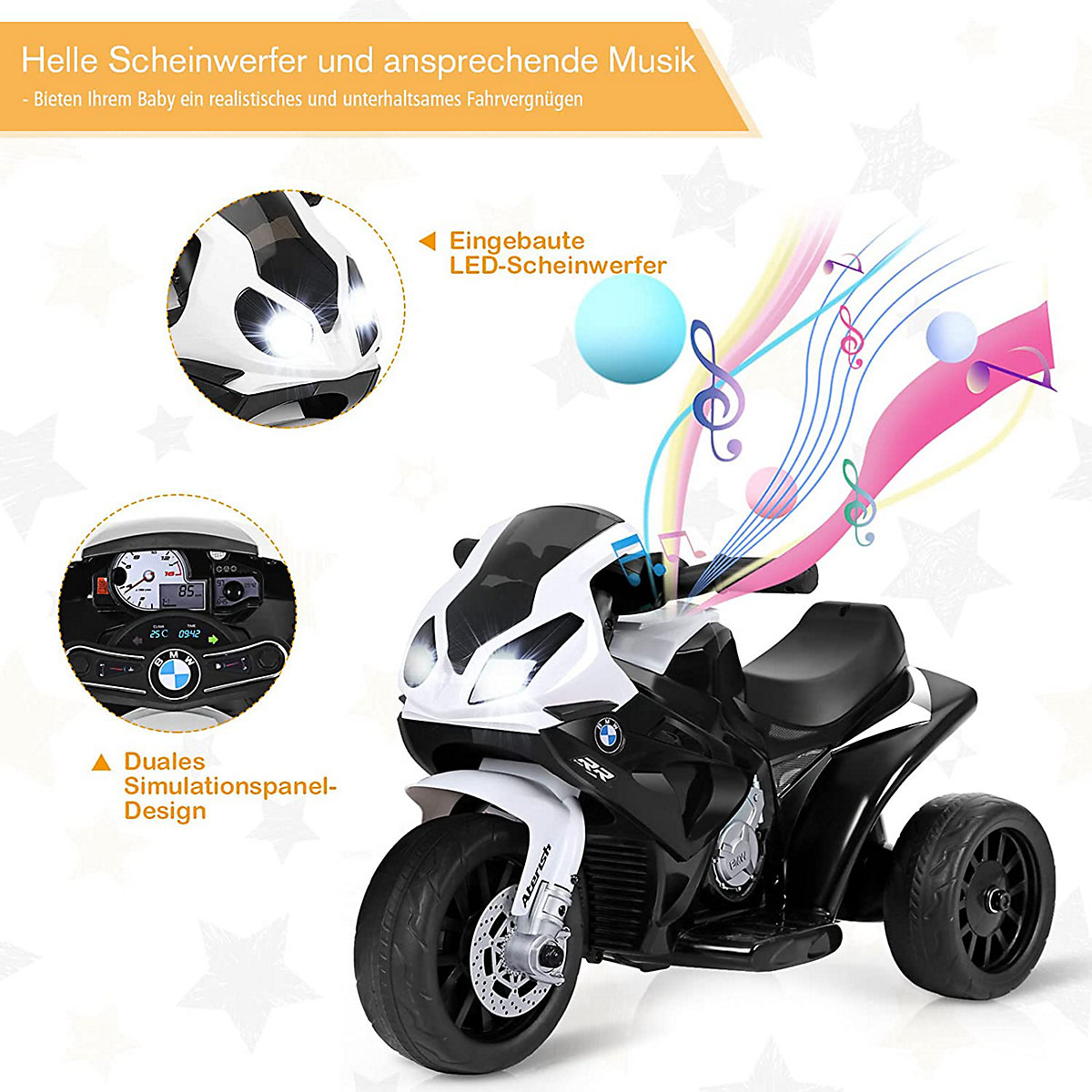 Motorrad BMW mit Musik & Scheinwerfer