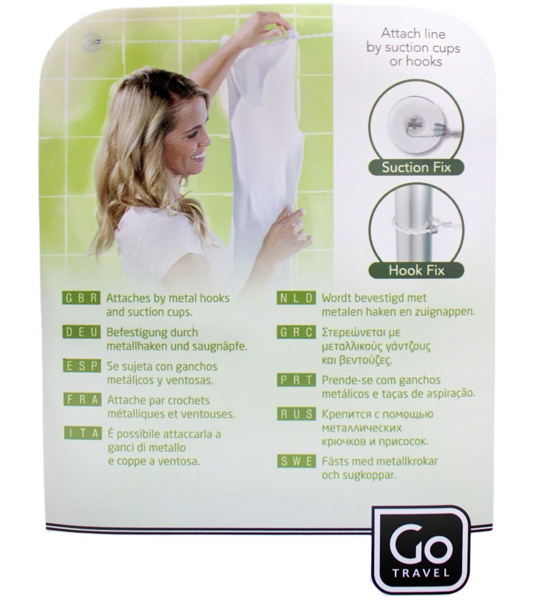 Go Travel Wand-Wäscheleine 109 - Reise Wäscheleine, Auch ohne Wäscheklammern, einzigartiges Twist-Design. 2,5 Meter lang