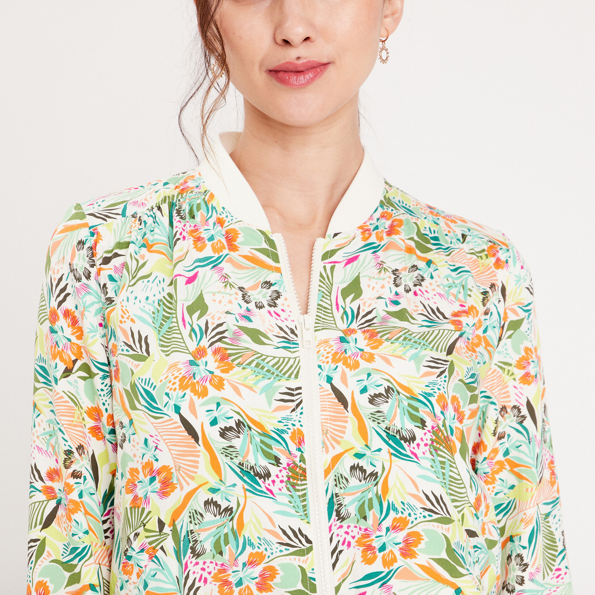 Veste teddy droite zippée blanc femme | Cache Cache
