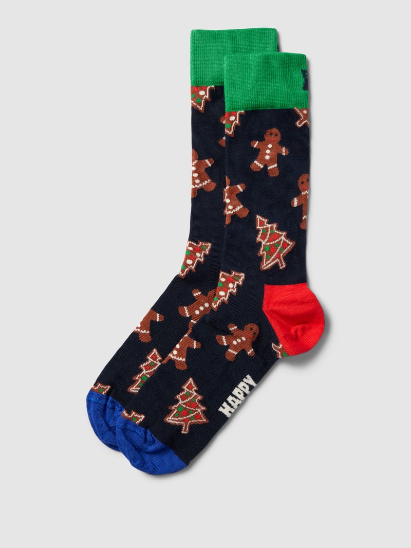 Socken mit Allover-Muster Modell 'Gingerbread Cookie' in dunkelblau