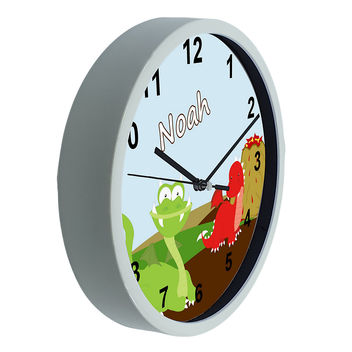 Kinder Wanduhr personalisiert mit Name Drache