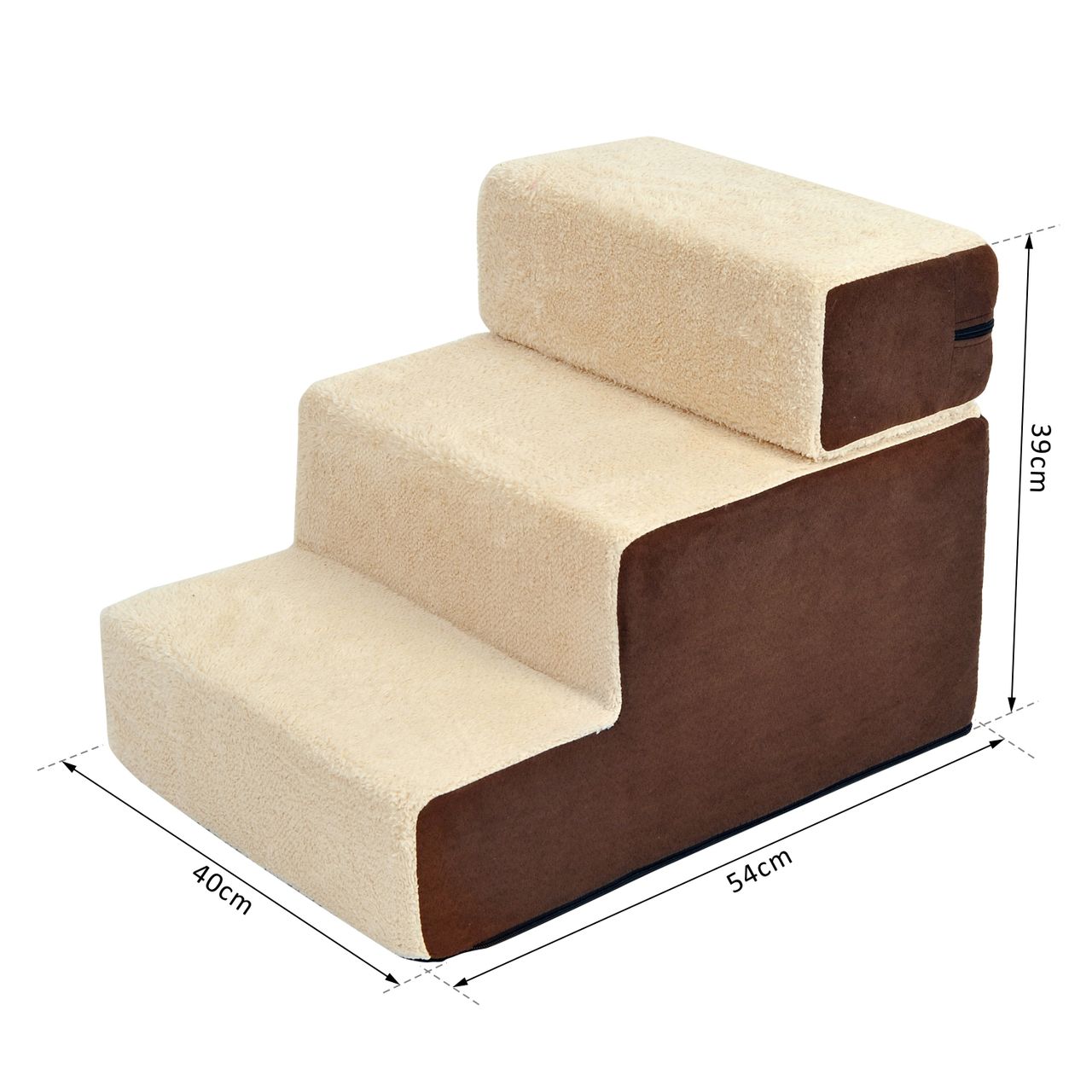 PawHut Hundetreppe Katzentreppe Einstiegshilfe 3 Stufen Haustier Plüsch Beige