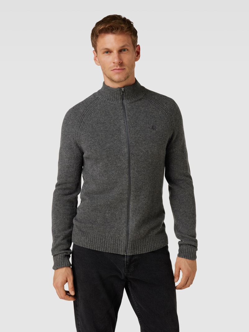 Strickjacke mit Label-Stitching Modell 'GEORG' in dunkelgrau meliert
