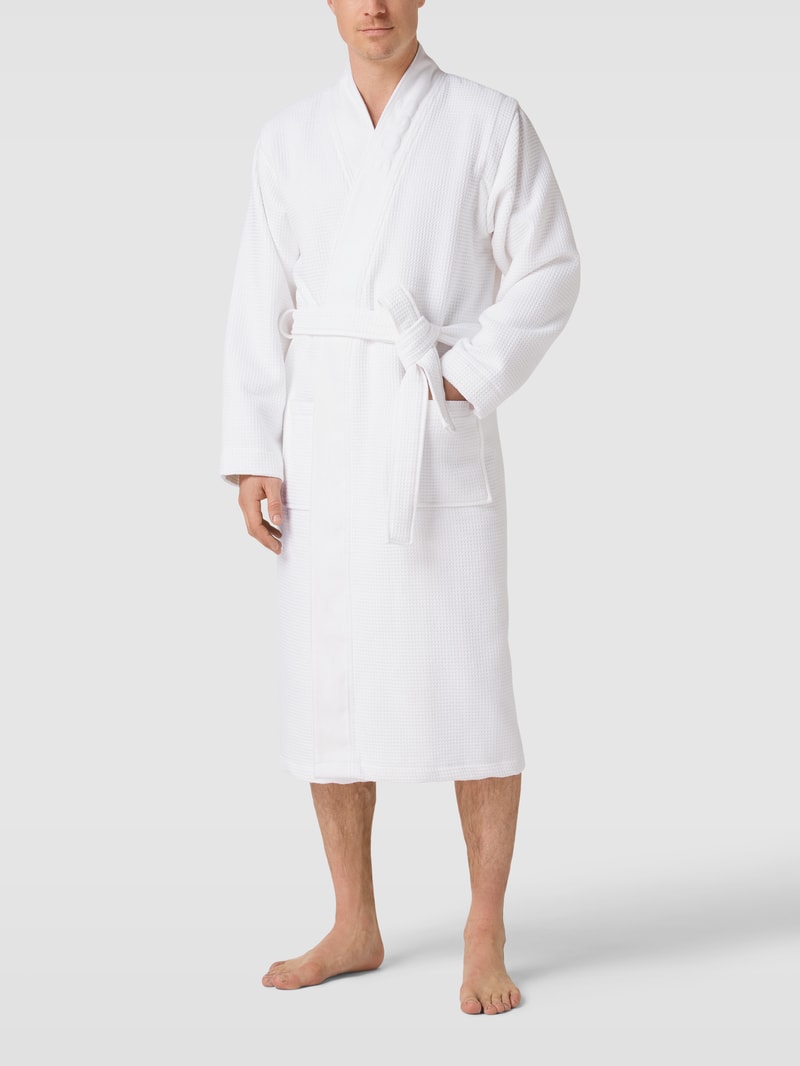Bademantel mit Strukturmuster Modell 'Waffle Kimono' in weiß