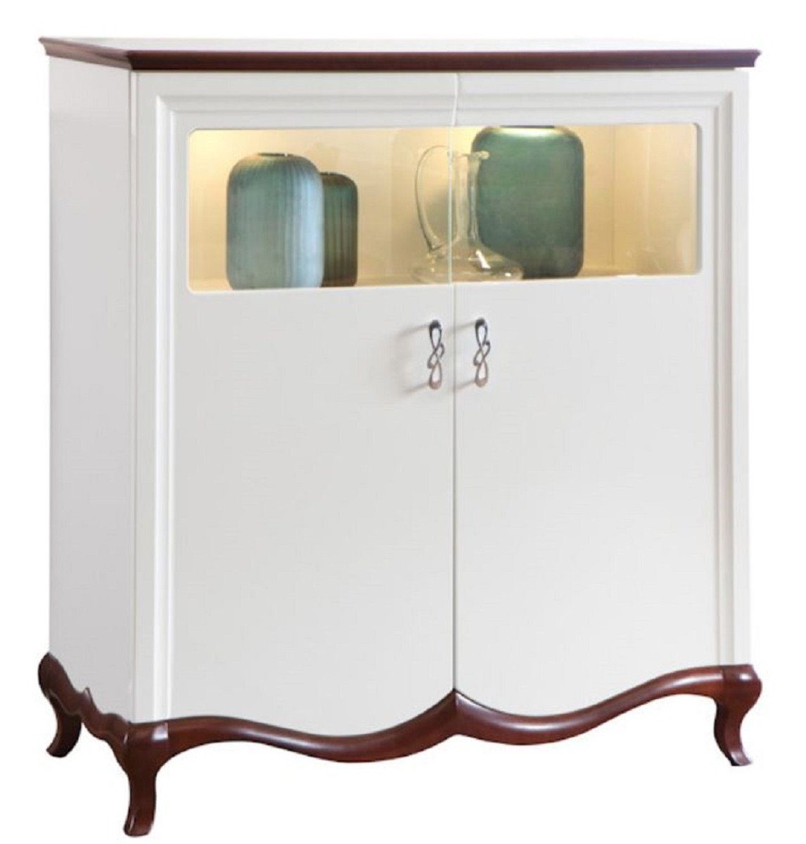 Casa Padrino Barschrank Luxus Art Deco Barschrank Weiß / Dunkelbraun 114 x 46,5 x H. 123 cm - Beleuchteter Wohnzimmerschrank mit 2 Türen