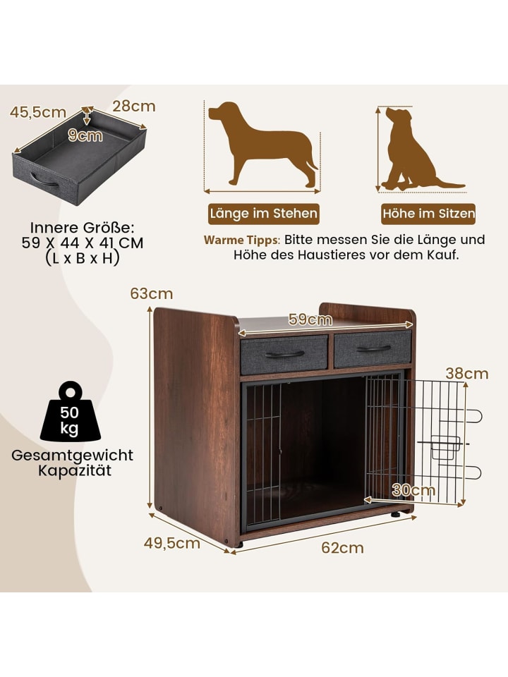 COSTWAY Hundekäfig Beistelltisch 2 in 1 in Braun günstig kaufen onesize