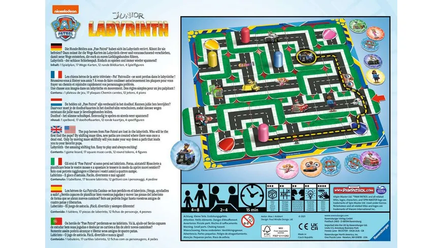 Ravensburger Spiel - Paw Patrol Junior Labyrinth, das bekannte Brettspiel von Ravensburger als Junior Version