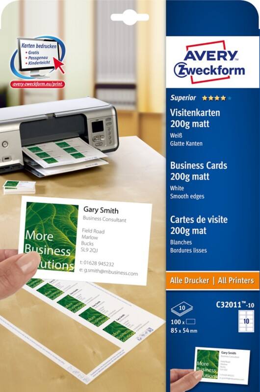 AVERY Zweckform Visitenkarten 200 g/m² Weiß 10 Blatt à 10 Stück