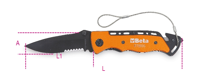 Beta 017784080 Fällkniv 1778SOS-HS, med fönsterkrossare och bältesklippare. I fodral. H-SAFE