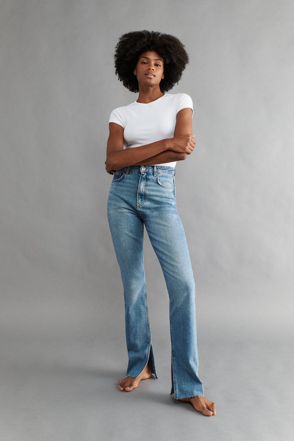 High waist slit jeans