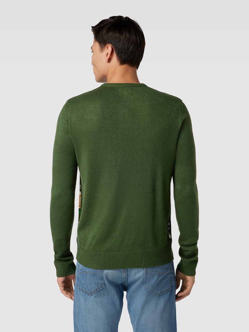 Strickpullover mit Motiv-Stitching in bottle