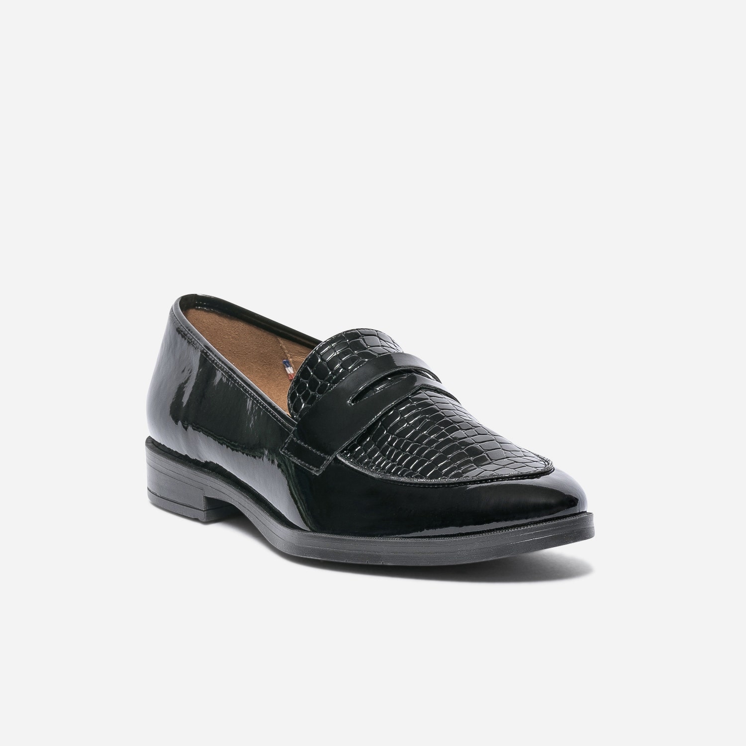 Mocassin ERAM FLEX noir en cuir verni embossé